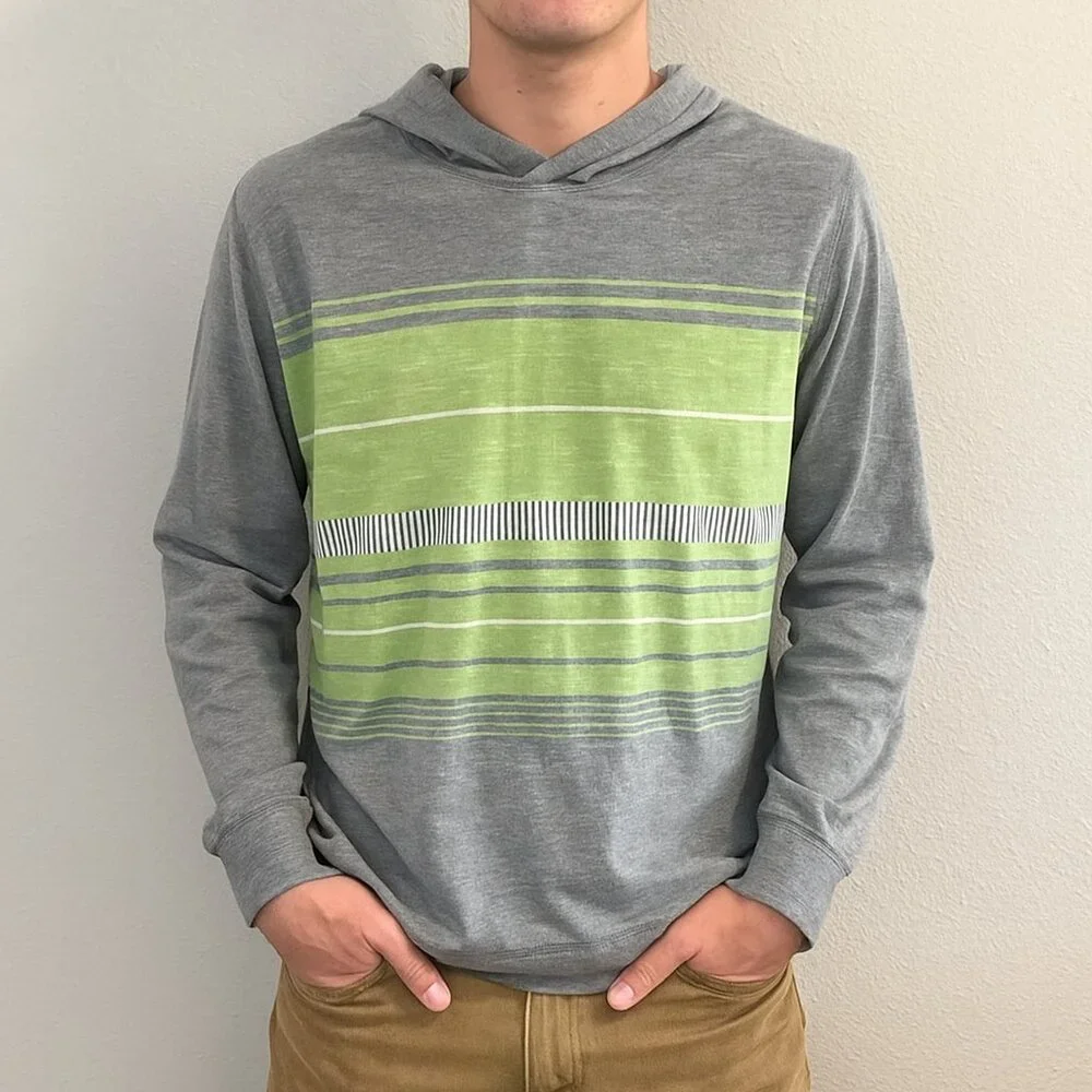Quiksilver Striped Hoodie Sweatshirt Grey Green Mens Size L Surf Skate Gorpcore